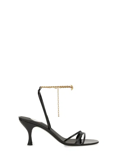 Coutr.com Ferragamo 70mm Cable-link Chain Leather Sandals In Black