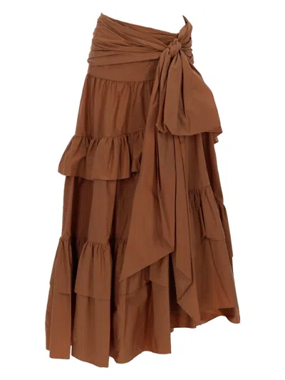 Coutr.com Flowy Long Skirt With Frill In Brown