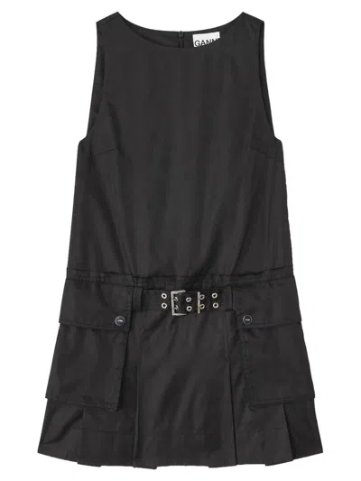 Coutr.com Ganni Cotton Poplin Tie String Mini Dress In Black