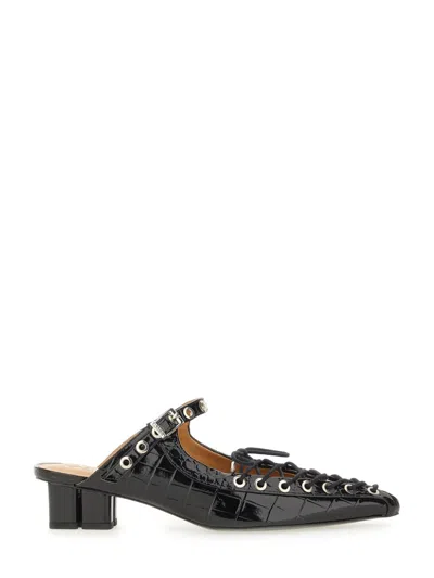 Coutr.com Ganni Recycled Leather Lace-up Moccasins In Black