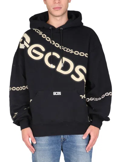Coutr.com Gcds Chain-link Logo-print Hoodie In Black