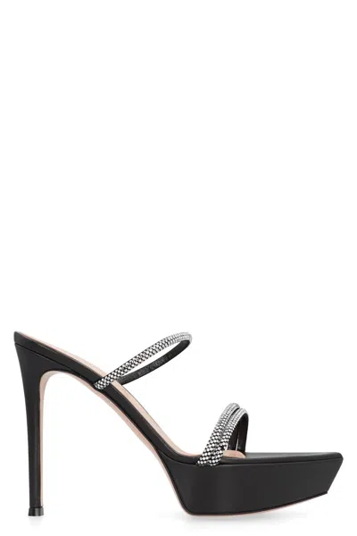 Coutr.com Gianvito Rossi Leather Flat Sandals With Rhinestone Details - 3.5 Cm Platform Height In Black