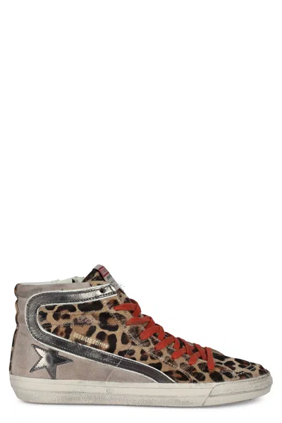 Coutr.com Golden Goose Slide Ltd In Leopard-print Pony Skin With Metallic Leather Star And Flash In Gray