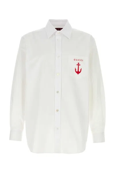 Coutr.com Gucci Anchor-embroidered Cotton Shirt In White