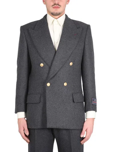 Coutr.com Gucci Cashmere Wool Double Breast Blazer Jacket In Gray