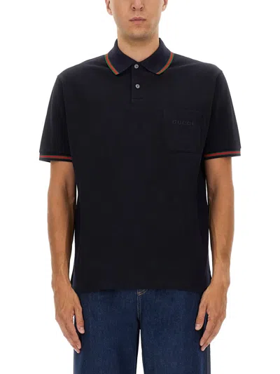 Coutr.com Gucci Embroidered Polo Shirt In Stretch Cotton In Blue