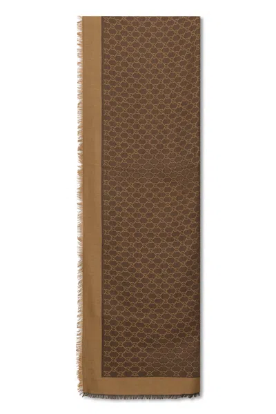 Coutr.com Gucci Jacquard Wool Silk Scarf In Brown