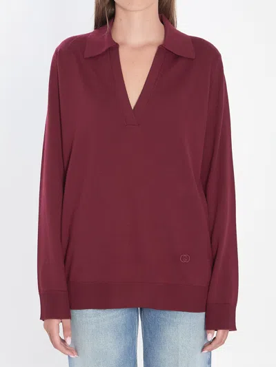 Coutr.com Gucci Wool V-neck Sweater In Burgundy
