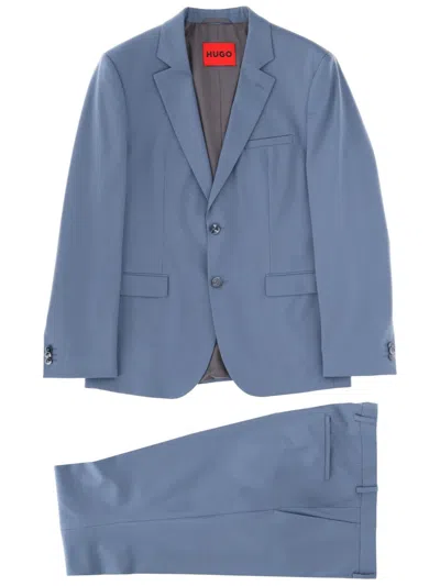 Coutr.com Hugo Two-piece Extra-slim-fit Suit In Wool-blend Poplin In Blue
