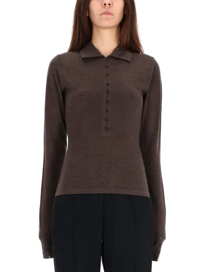 Coutr.com Jacquemus The Merino Long-sleeve Polo Shirt In Brown