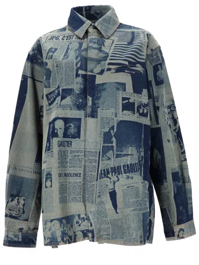 Coutr.com Jean Paul Gaultier Newspaper Print Denim Shirt In Blue