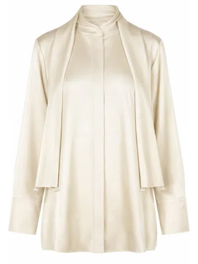 Coutr.com Jil Sander Draped-neck Long-sleeve Blouse In White