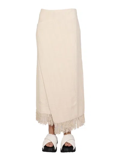Coutr.com Jil Sander Fringed Wrap-effect Midi Skirt In White