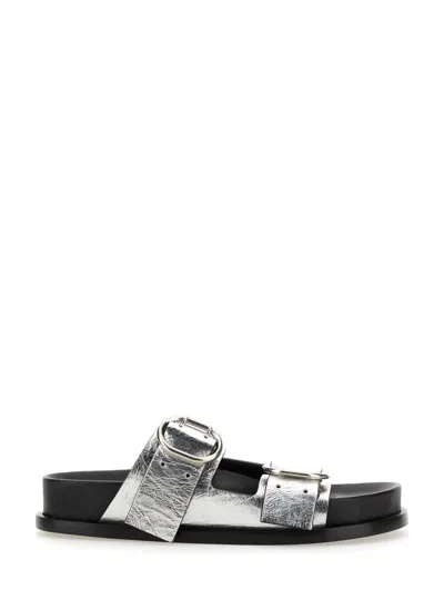 Coutr.com Jil Sander Leather Sandal With Buckle In Silver