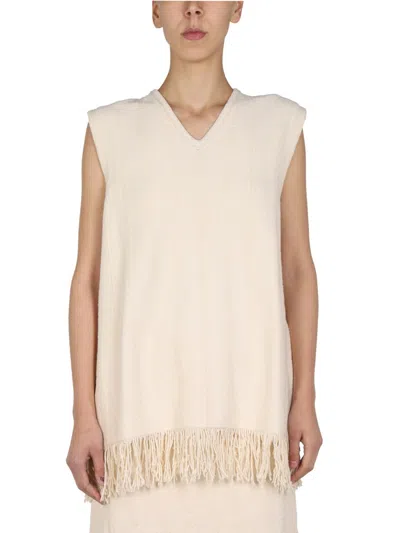 Coutr.com Jil Sander V-neck Top With Fringed Hem In White