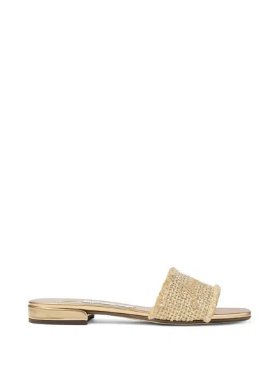 Coutr.com Jimmy Choo Joa Flat Canvas Flat Sandals In Gold