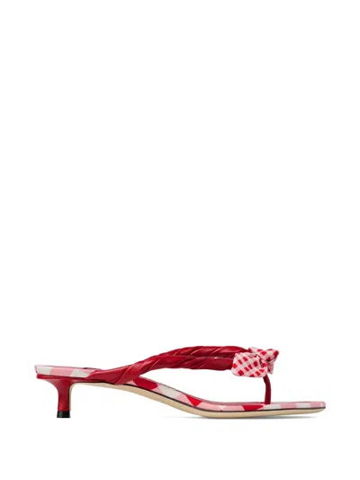 Coutr.com Jimmy Choo Liss 35 Mixed Gingham Cotton Mule Sandals With Gingham Bow In Red