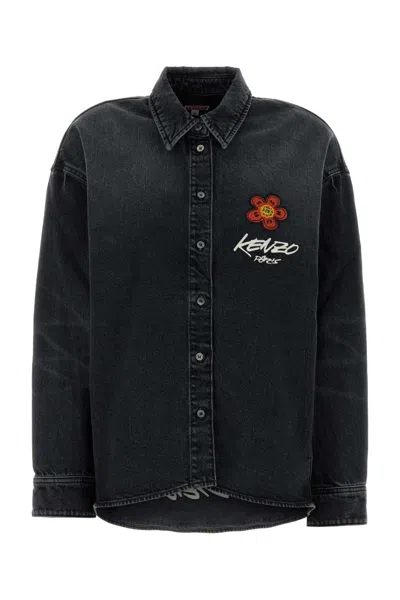 Coutr.com Kenzo Futura 2000 Embroidered Workwear Shirt In Japanese Denim In Black
