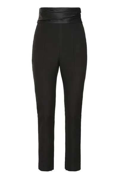 Coutr.com Khaite Lenro Satin-trimmed High-rise Slim Pants In Black
