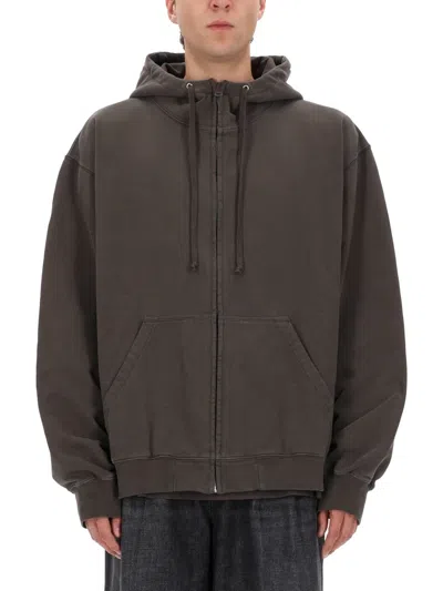 Coutr.com Maison Margiela Zipped Drawstring Hoodie In Brown