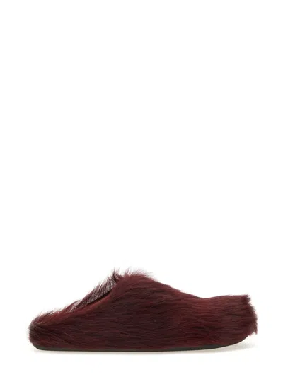 Coutr.com Marni Long Hair Calfskin Fussbett Sabot In Burgundy