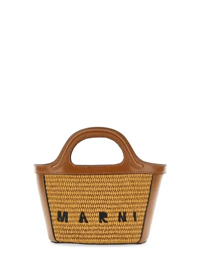 Coutr.com Marni Tropicalia Micro Bag In Leather And Raffia-effect Fabric In Brown