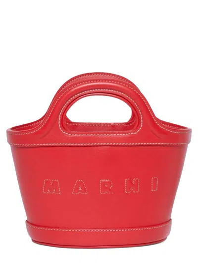 Coutr.com Marni Tropicalia Micro Leather And Embroidered Faux Raffia Tote In Red
