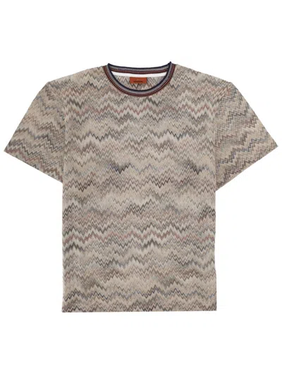 Coutr.com Missoni Crew-neck Cotton T-shirt With Dégradé Snake Pattern In Sand
