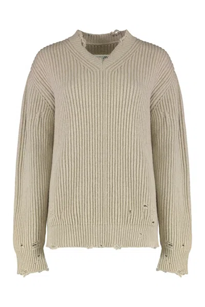 Coutr.com Mm6 Maison Margiela Distressed Ribbed Sweater In Sand