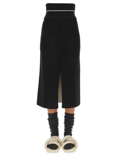 Coutr.com Moncler Genius 1952 Front-slit Knitted Midi Skirt In Black
