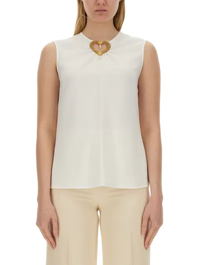 Coutr.com Moschino Blouse With Heart Applique And Subtle Keyhole Detail In White