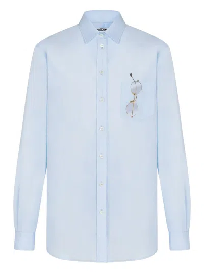 Coutr.com Moschino Printed Stretch Cotton Poplin Shirt In Blue