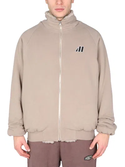 Coutr.com Mouty "nyc" Cotton And Faux Fur Reversible Sweatshirt With Embroidered Logo In Sand
