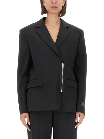 Coutr.com Msgm Blended Wool Jacket With Zipper Closure In Black