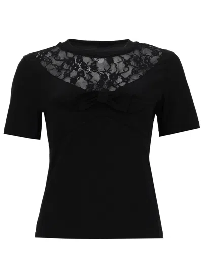 Coutr.com Nina Ricci Bow Lace-inserts Short-sleeves T-shirt In Black