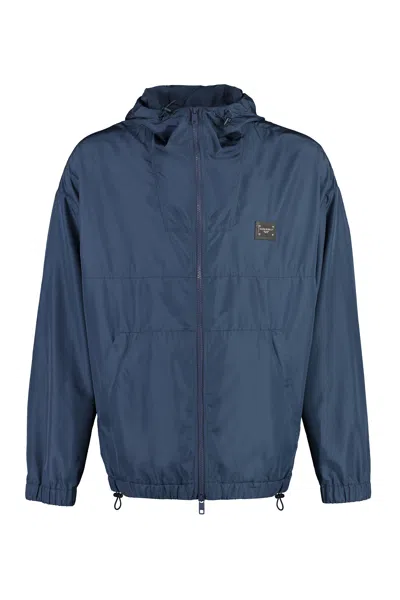 Coutr.com Dolce & Gabbana Nylon Jacket With Hood And Branded Tag In Blue