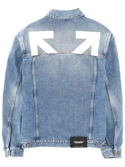 Coutr.com Off-white Hooded Denim Jacket In Blue