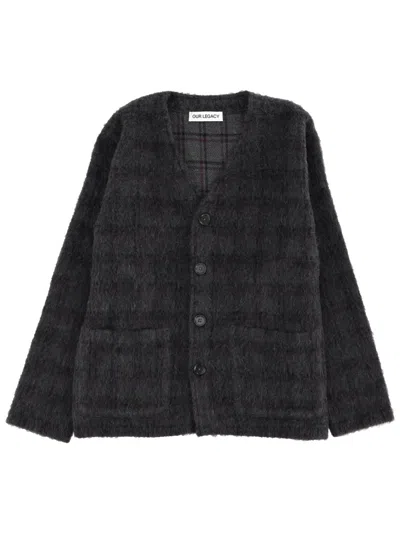 Coutr.com Our Legacy Cardigan Fuzzed Plum Check Hairy Wool In Gray