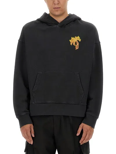 Coutr.com Palm Angels Burning Palm Cotton Hoodie In Black