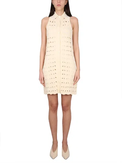 Coutr.com Perforated Button Closure Dress In White