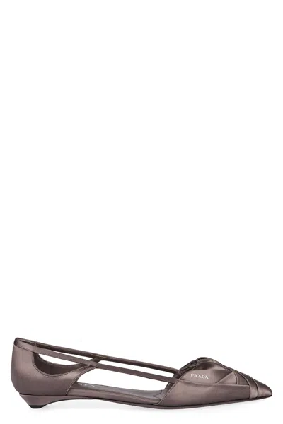 Coutr.com Prada Satin-finish Cut-out Ballerina Shoes In Gray
