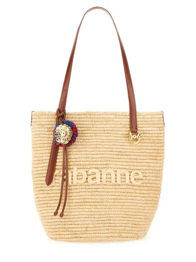 Coutr.com Rabanne Embellished Raffia Tote Bag In Sand