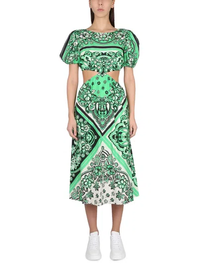Coutr.com Red Valentino Cut Out Detail Puff Sleeve Mini Dress In Green
