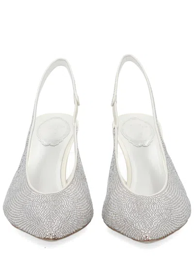 Coutr.com Rene Caovilla Crystal-embellished Leather And Tulle Slingback Pumps In Silver