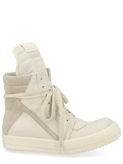 Coutr.com Rick Owens Geobasket High-top Sneakers In Smooth Leather And Suede In White