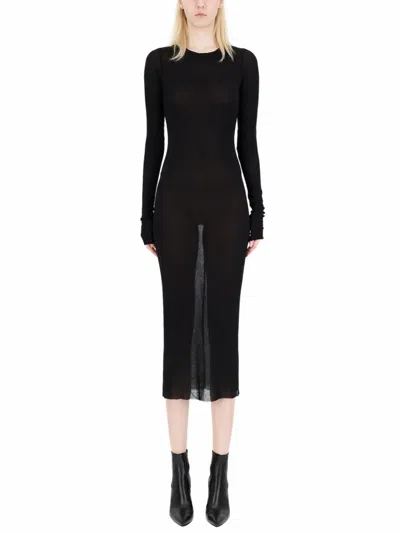 Coutr.com Rick Owens Long-sleeved Ribbed Midi Dress In Black