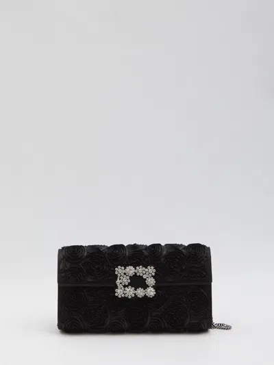 Coutr.com Roger Vivier Rose Vivier Embellished Satin Clutch In Black