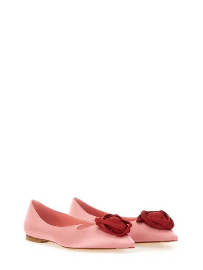 Coutr.com Roger Vivier Rose-embellished Pointed-toe Flats In Pink