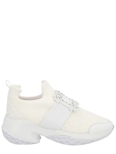 Coutr.com Roger Vivier Viv Run Crystal-embellished Mesh And Leather Slip-on Sneakers In White