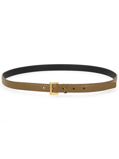 Coutr.com Saint Laurent Cassandre Thin Belt In Smooth Leather In Green